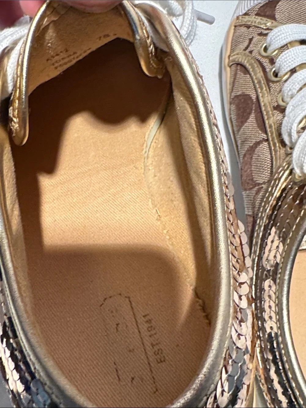 Coach Brown Signature Canvas Sneakers with White Toe and Gold Accents